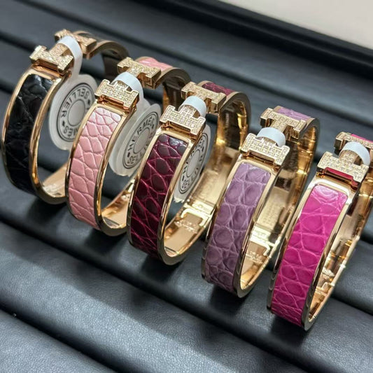 [Lumi Jewellery]New H Full Diamond Bracelet, Luxury Premium Version, Genuine Crocodile Leather1
