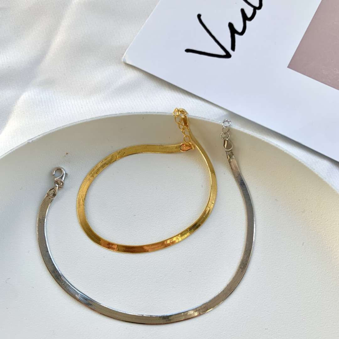 [Lumi Jewelry]Flat Snake Bone Chain Blade Necklace