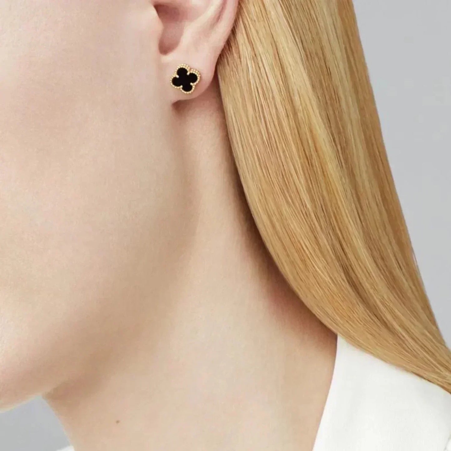 [Lumi Jewelry]CLOVER MINI 9.5MM BLACK MOP EARRINGS