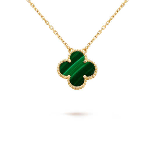 [Lumi Jewelry]CLOVER 15MM MALACHITE SINGLE FLOWER  NECKLACE