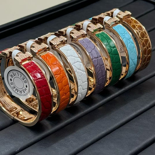 [Lumi Jewellery]New H Full Diamond Bracelet, Luxury Premium Version, Genuine Crocodile Leather