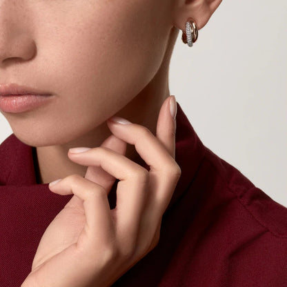 [Lumi Jewelry]TRINITY HALF DIAMOND  CLASSIC EARRINGS