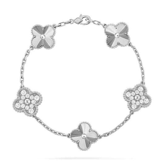 [Lumi Jewelry]CLOVER 5 MOTIF SILVER DIAMOND BRACELET