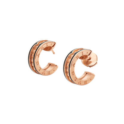 [Lumi Jewelry]ZERO 1 ROCK PINK GOLD EARRINGS WITH STUDDED SPIRAL AND BLACK CERAMIC