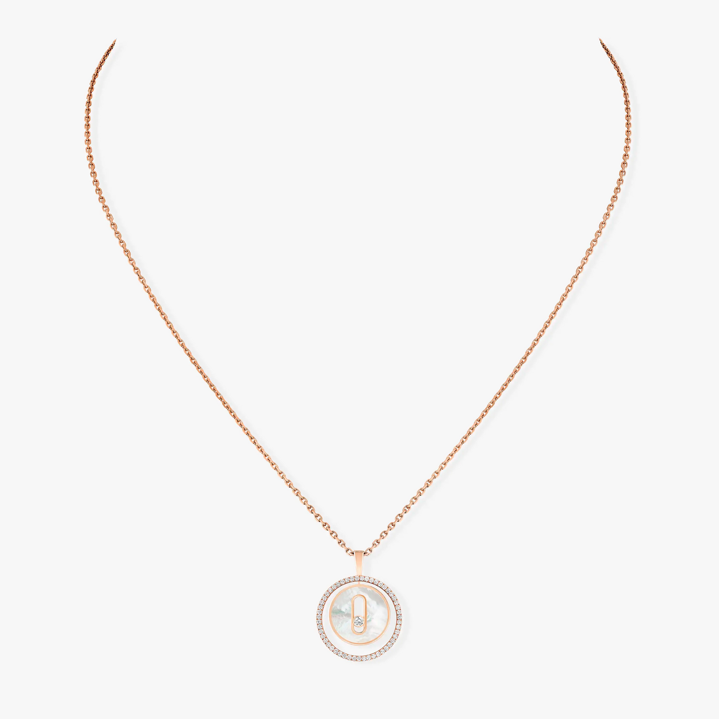 [Lumi Jewelery]LUCKY MOVE 1 DIAMOND WHITE MOTHER OF PEARL PINK GOLD DIAMOND NECKLACE