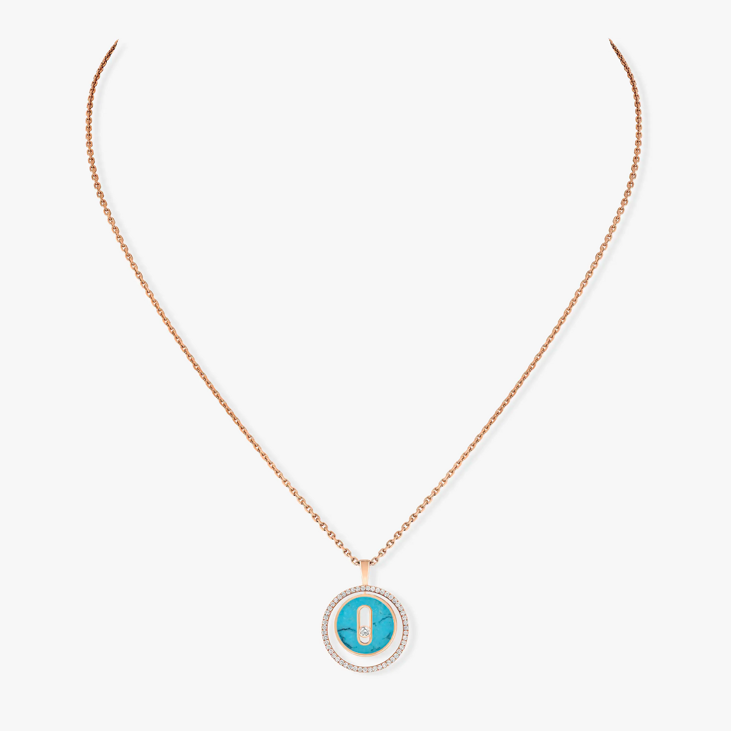 [Lumi Jewelery]LUCKY MOVE 1 DIAMOND TURQUOISE PINK GOLD DIAMOND NECKLACE