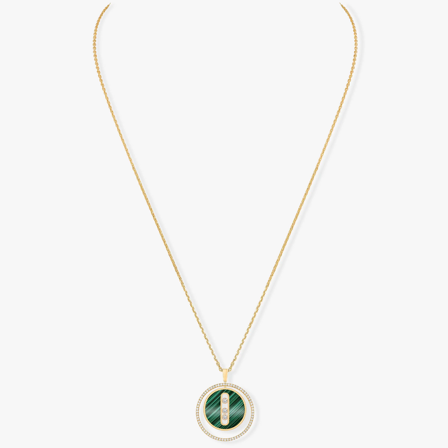 [Lumi Jewelery]LUCKY MOVE 3 DIAMOND MALACHITE GOLD DIAMOND NECKLACE