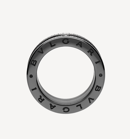 [Lumi Jewelry]ZERO 1 ROCK FOUR-BAND BLACK CERAMIC WITH STUDDED SPIRAL AND PAVED DIAMONDS RING