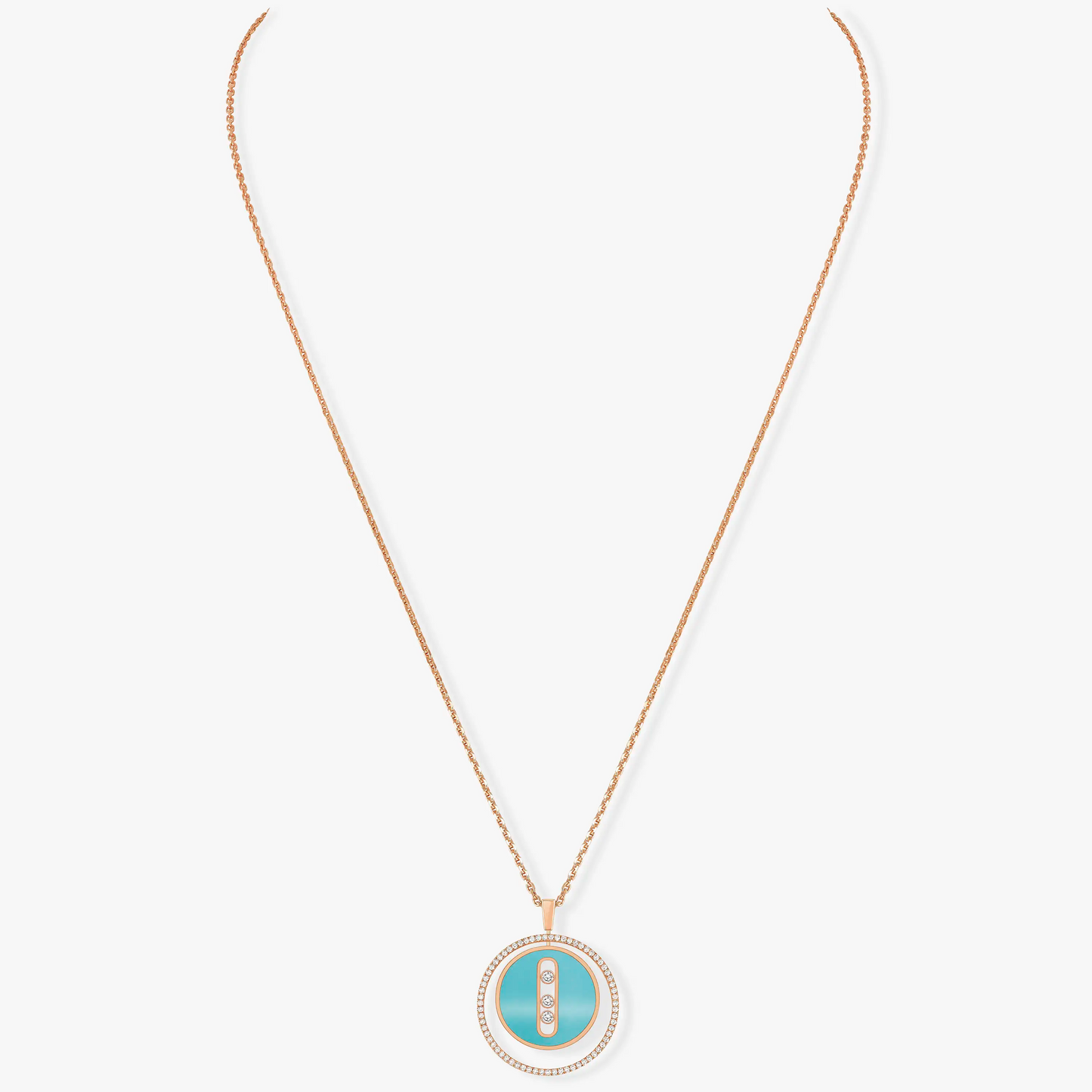 [Lumi Jewelery]LUCKY MOVE 3 DIAMONDS TURQUOISE PINK GOLD DIAMOND NECKLACE