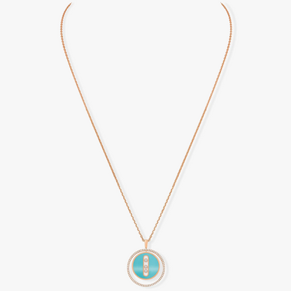 [Lumi Jewelery]LUCKY MOVE 3 DIAMONDS TURQUOISE PINK GOLD DIAMOND NECKLACE