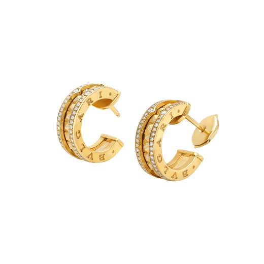 [Lumi Jewelry]ZERO 1 ROCK GOLD EARRINGS WITH STUDDED SPIRAL AND PAVED DIAMONDS