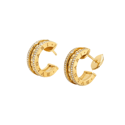 [Lumi Jewelry]ZERO 1 ROCK GOLD EARRINGS WITH STUDDED SPIRAL AND PAVED DIAMONDS
