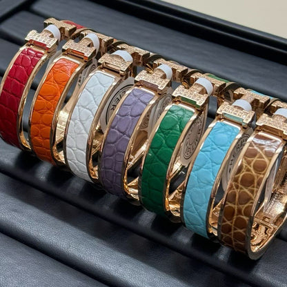 [Lumi Jewellery]New H Full Diamond Bracelet, Luxury Premium Version, Genuine Crocodile Leather