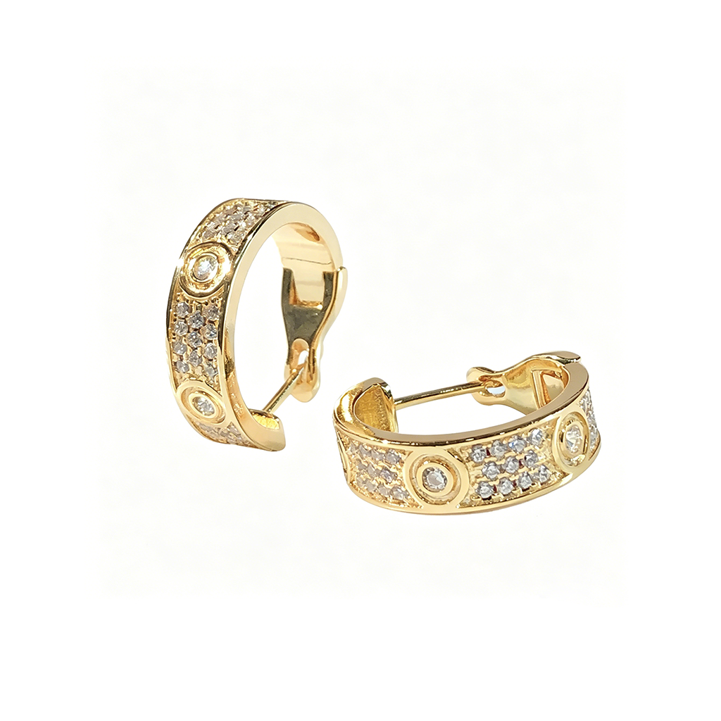 [Lumi Jewelry]LOVE 5.5MM DIAMOND PAVED EARRINGS