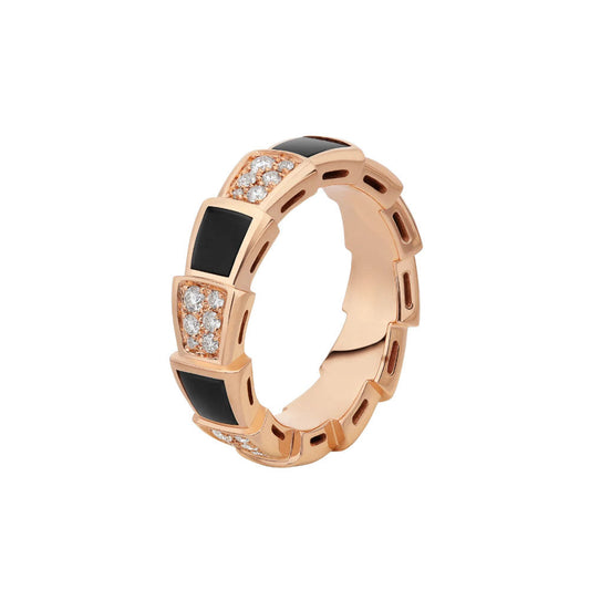 [Lumi Jewelry]SERPENTI RING PINK GOLD BLACK MOP DIAMOND PAVED 4MM