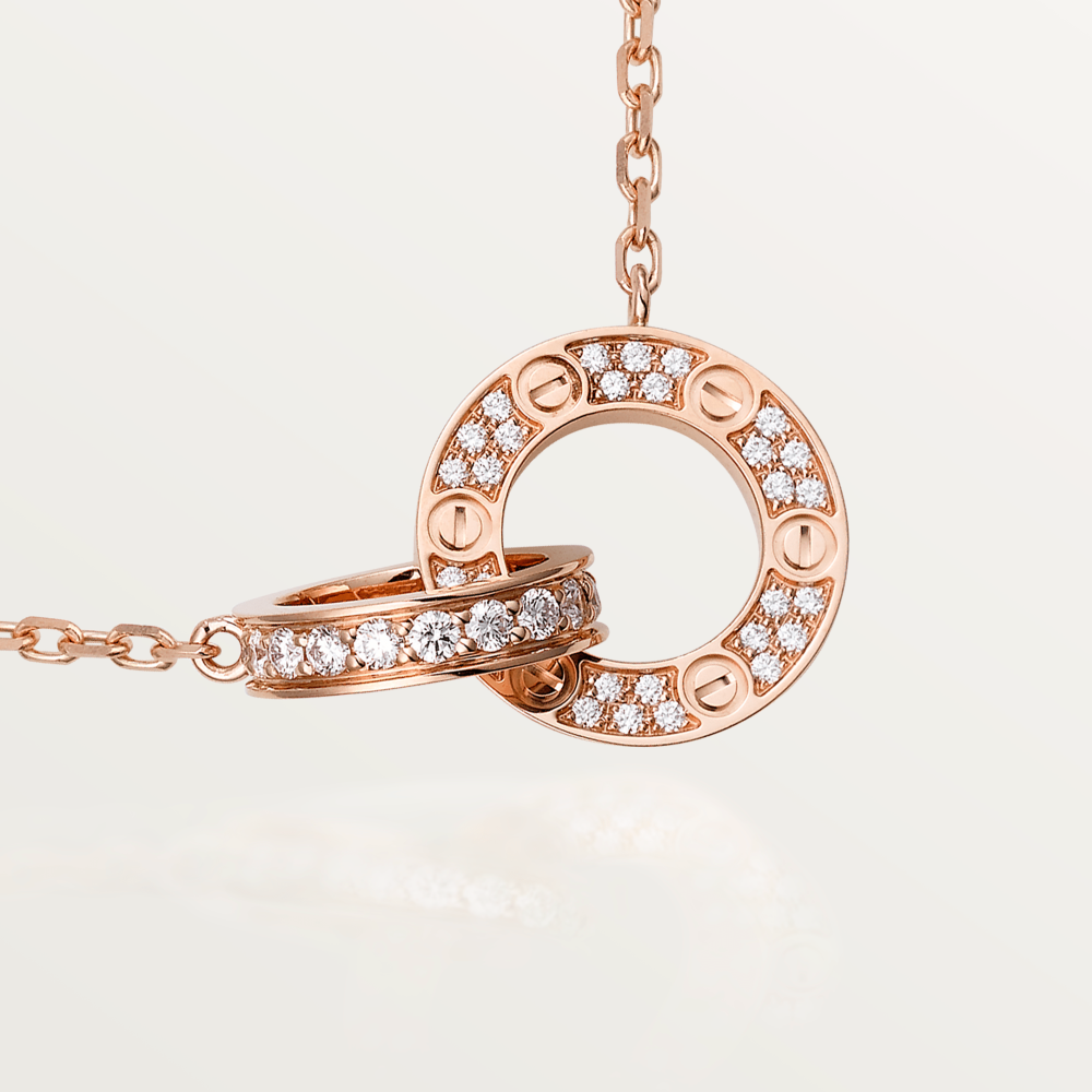 [Lumi Jewelry]LOVE 7.6MM NECKLACE ROSE GOLD AND SILVER  FULL DIAMOND