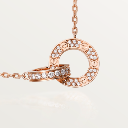 [Lumi Jewelry]LOVE 7.6MM NECKLACE ROSE GOLD AND SILVER  FULL DIAMOND
