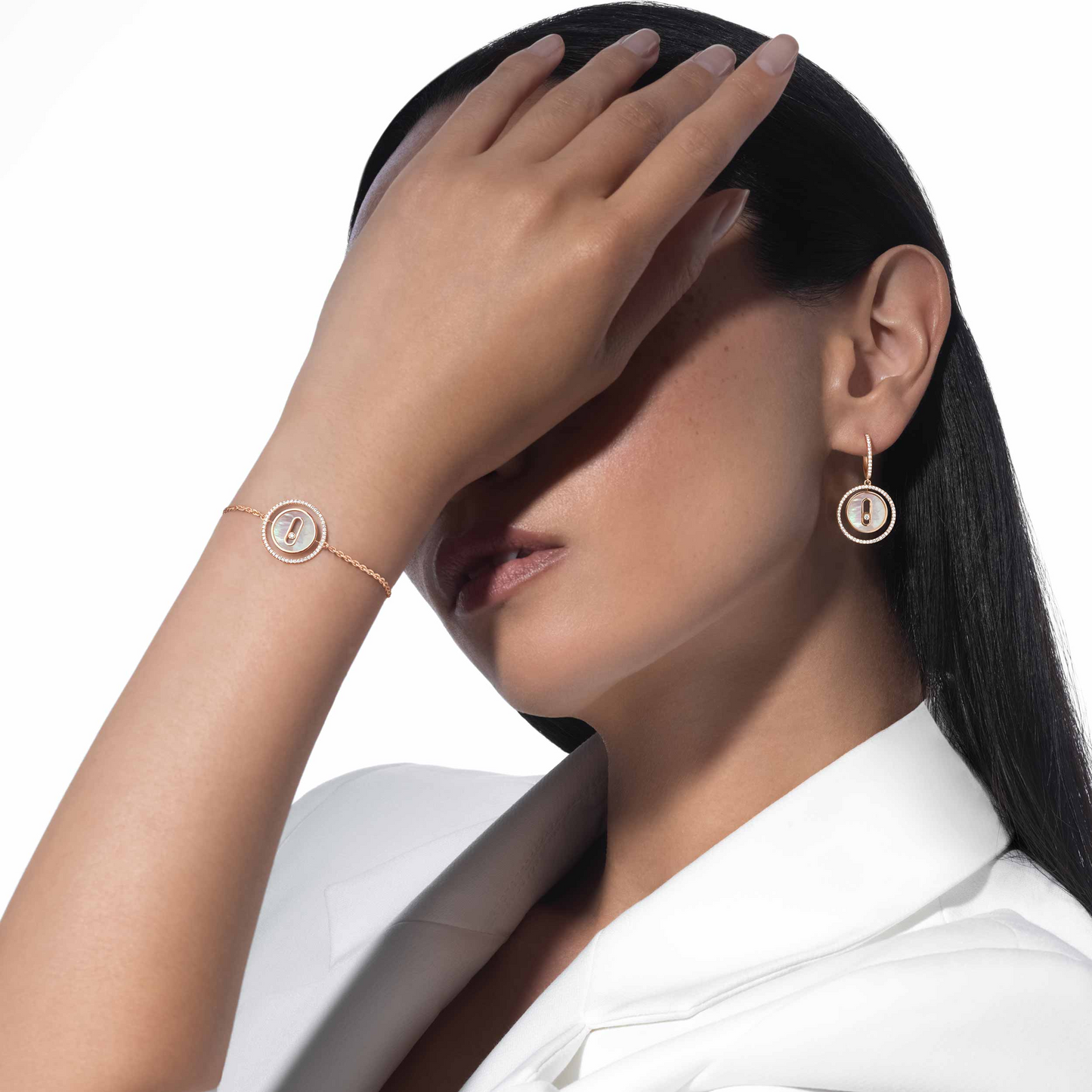 [Lumi Jewelery]LUCKY MOVE WHITE MOTHER OF PEARL PINK GOLD DIAMOND BRACELET