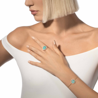 [Lumi Jewelery]LUCKY MOVE TURQUOISE PINK GOLD DIAMOND BRACELET