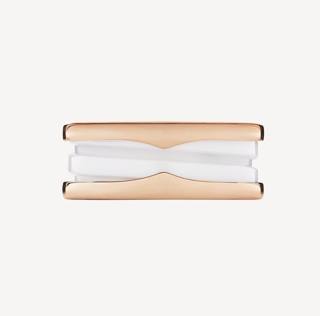 [Lumi Jewelry]ZERO 1 TWO-BAND LOOPS AND WHITE CERAMIC SPIRAL PINK GOLD RING