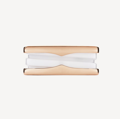 [Lumi Jewelry]ZERO 1 TWO-BAND LOOPS AND WHITE CERAMIC SPIRAL PINK GOLD RING