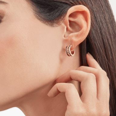 [Lumi Jewelry]ZERO 1 ROCK PINK GOLD EARRINGS WITH STUDDED SPIRAL AND BLACK CERAMIC