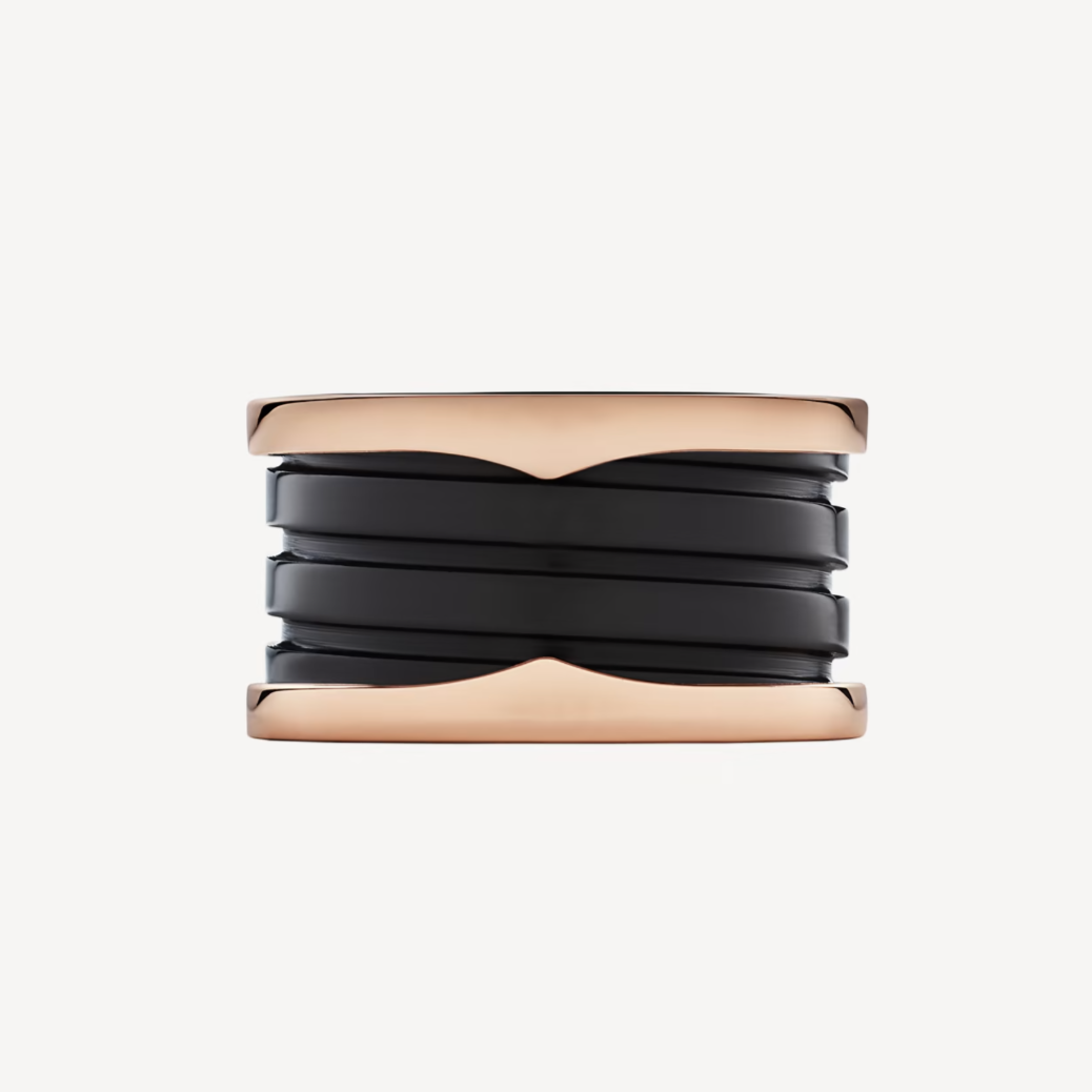 [Lumi Jewelry]ZERO 1 FOUR-BAND LOOPS AND BLACK CERAMIC SPIRAL PINK GOLD RING