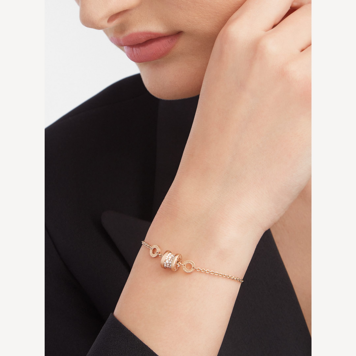 [Lumi Jewelry]ZERO 1 SOFT PINK GOLD WITH PAVED DIAMONDS ON THE SPIRAL BRACELET