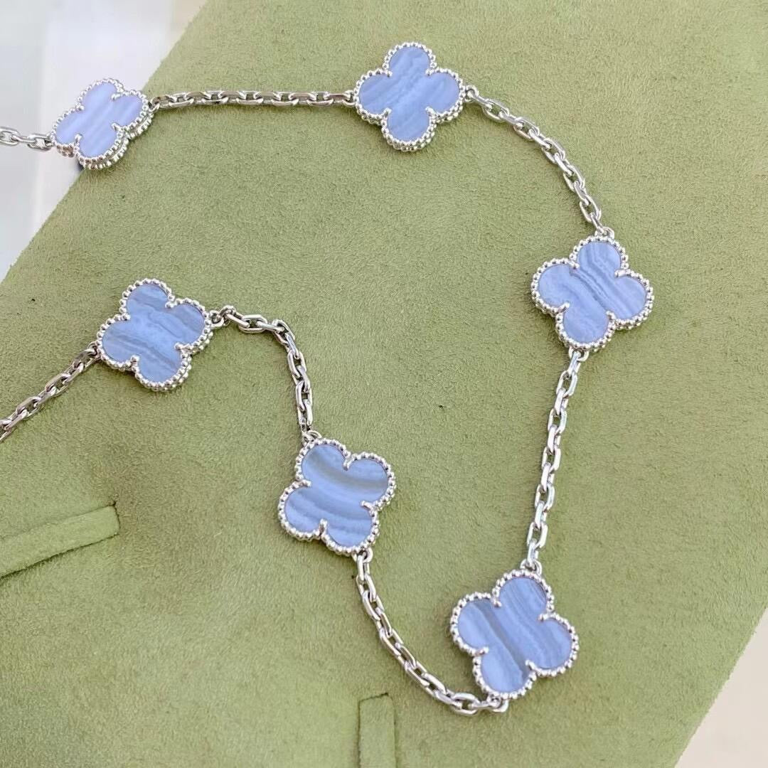 [Lumi Jewelry]CLOVER 10 MOTIFS PURPLE CHALCEDONY NECKLACE