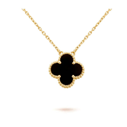 [Lumi Jewelry]CLOVER 15MM BLACK ONYX SINGLE FLOWER NECKLACE