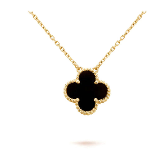 [Lumi Jewelry]CLOVER 15MM BLACK ONYX SINGLE FLOWER NECKLACE