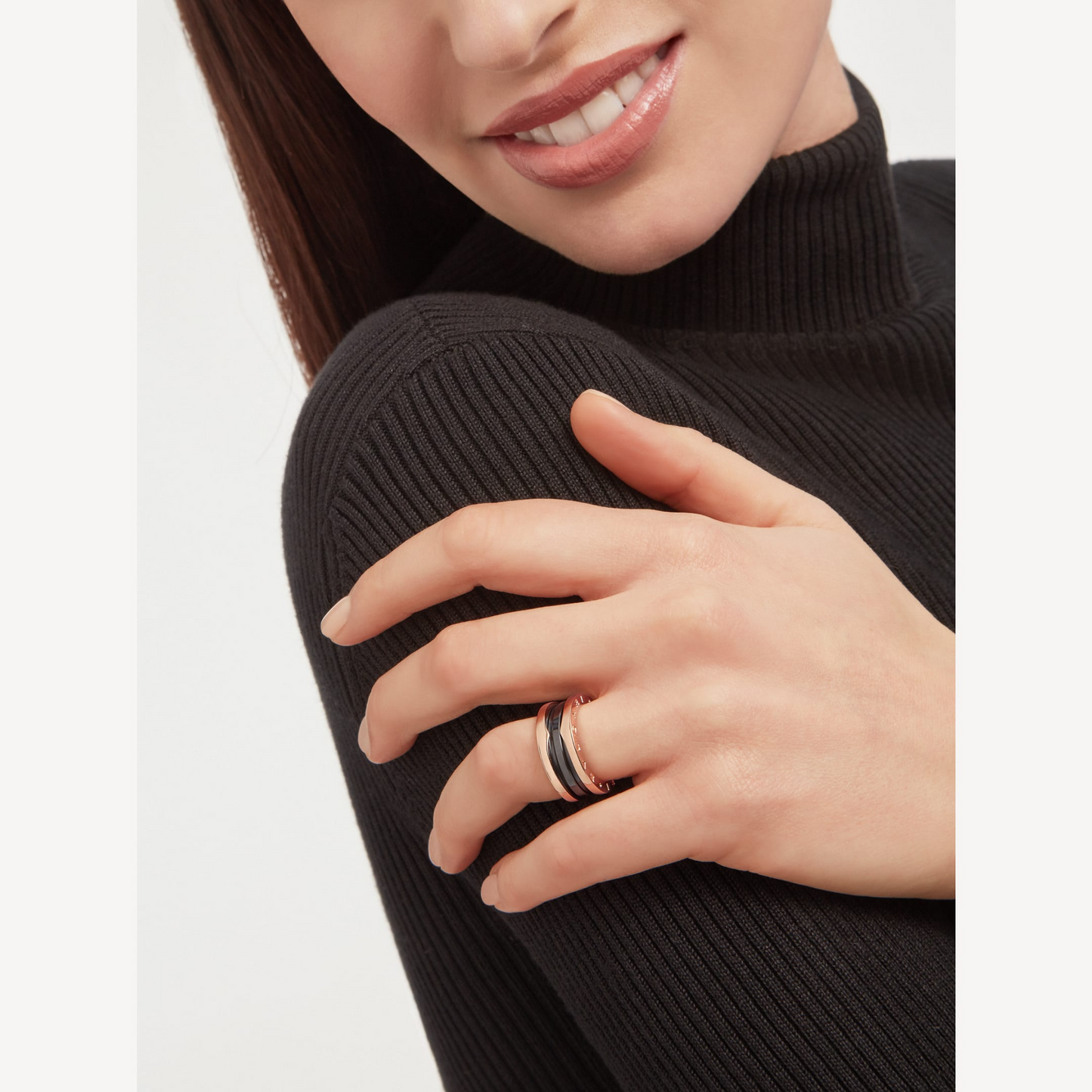 [Lumi Jewelry]ZERO 1 TWO-BAND LOOPS AND BLACK CERAMIC PINK GOLD RING