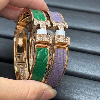 [Lumi Jewellery]New H Full Diamond Bracelet, Luxury Premium Version, Genuine Crocodile Leather