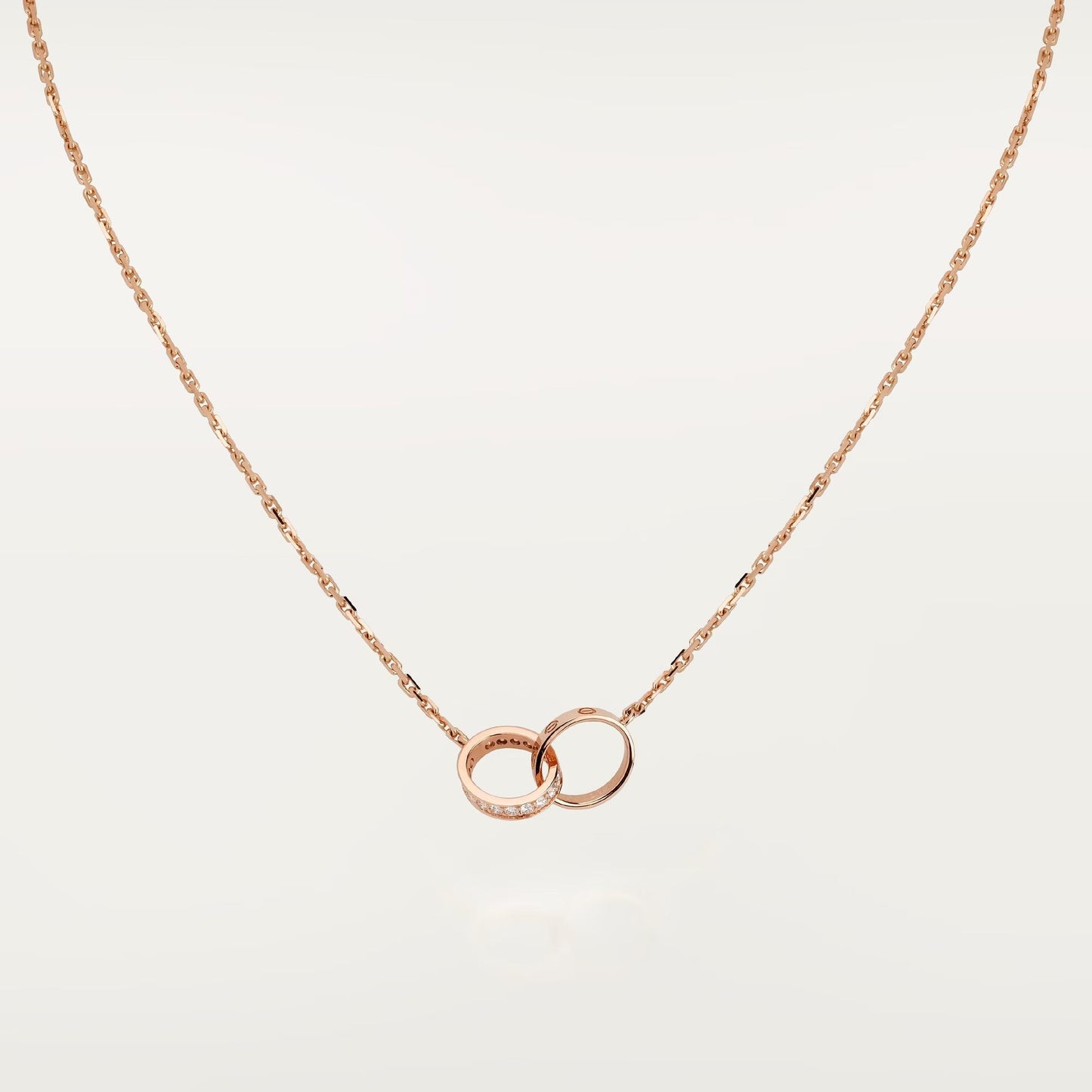 [Lumi Jewelry]LOVE DOUBLE RING HALF DIAMOND NECKLACE