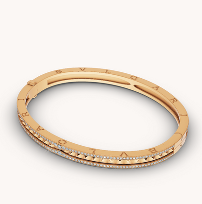 [Lumi Jewelry]ZERO 1 SPIRAL AND PAVED DIAMOND GOLD BRACELET