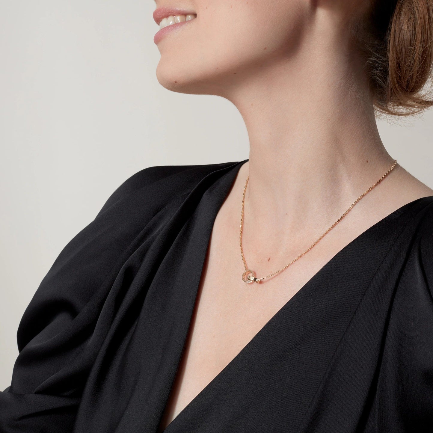 [Lumi Jewelry]LOVE DOUBLE RING HALF DIAMOND NECKLACE