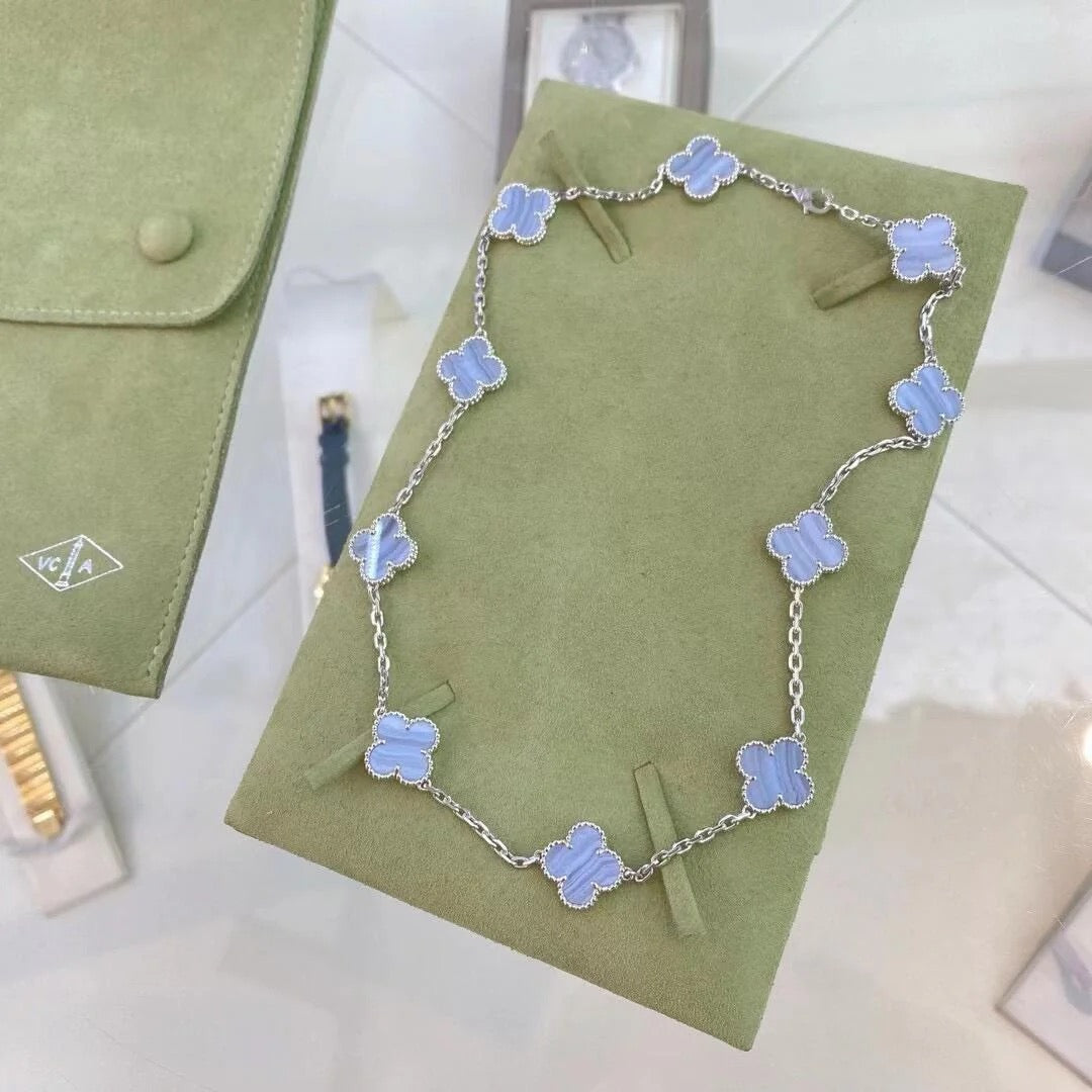 [Lumi Jewelry]CLOVER 10 MOTIFS PURPLE CHALCEDONY NECKLACE