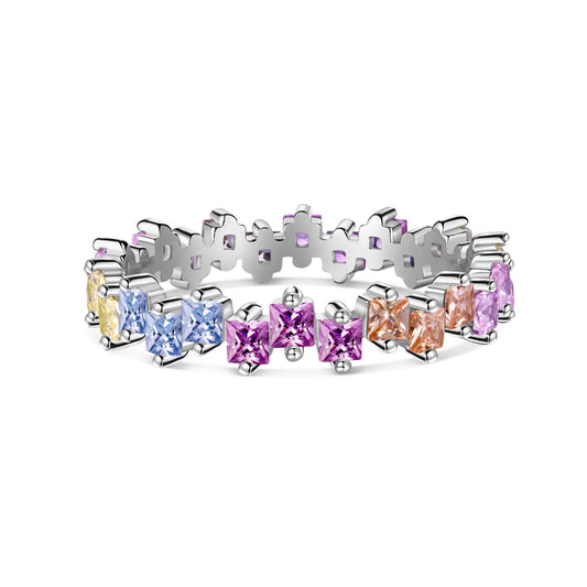 [Lumi Jewelry]Mixed Colorful Square Staggered Rings