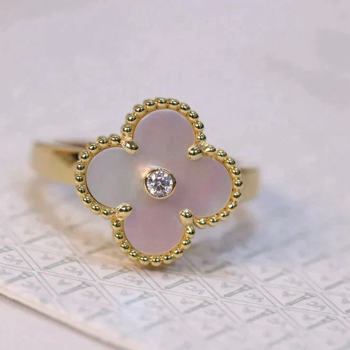 [Lumi Jewelry]CLOVER PINK MOP RING GOLD DIAMOND