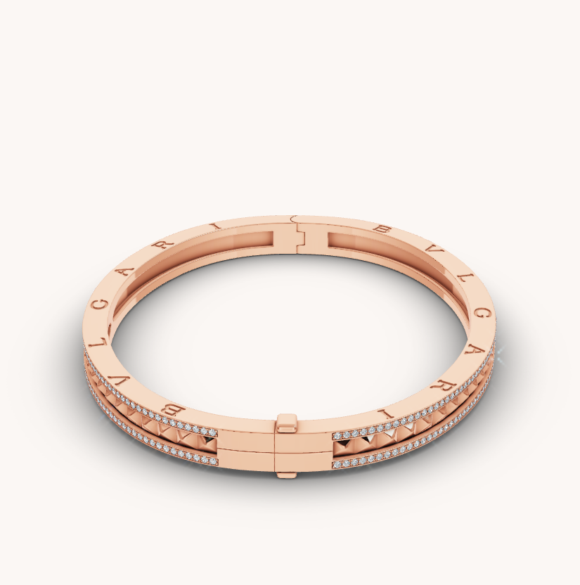 [Lumi Jewelry]ZERO 1 SPIRAL AND PAVED DIAMOND PINK GOLD BRACELET