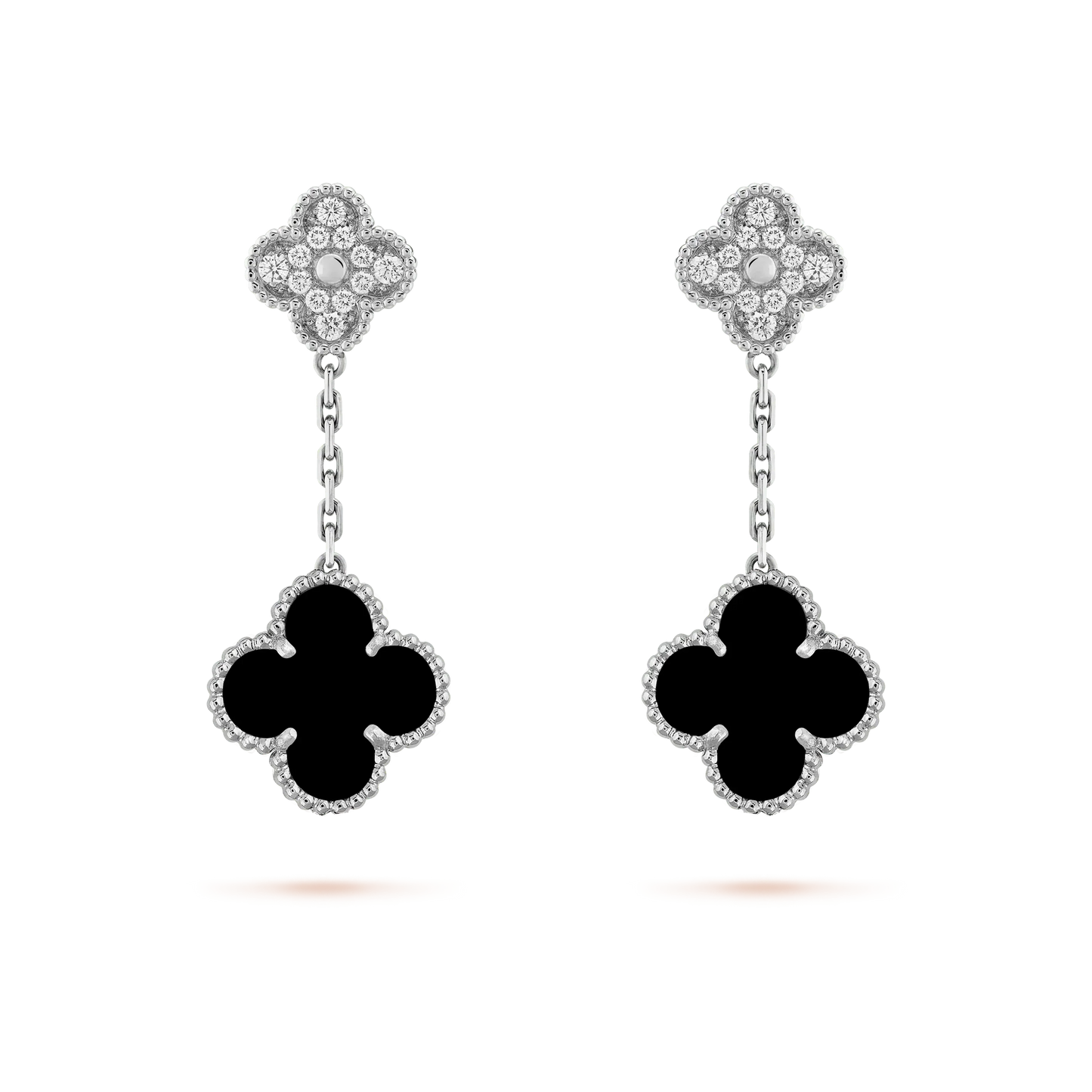 [Lumi Jewelry]CLOVER 2 MOTIFS  DIAMOND ONYX EARRINGS SILVER
