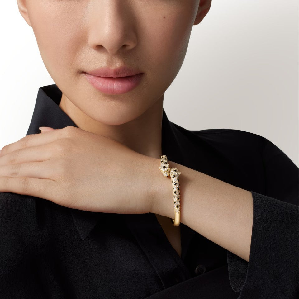 [Lumi Jewelry]PANTHERE DOUBLE HEADED HALF DIAMOND OPEN BRACELET