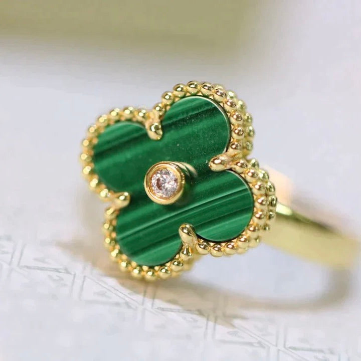[Lumi Jewelry]CLOVER MALACHITE RING GOLD DIAMOND