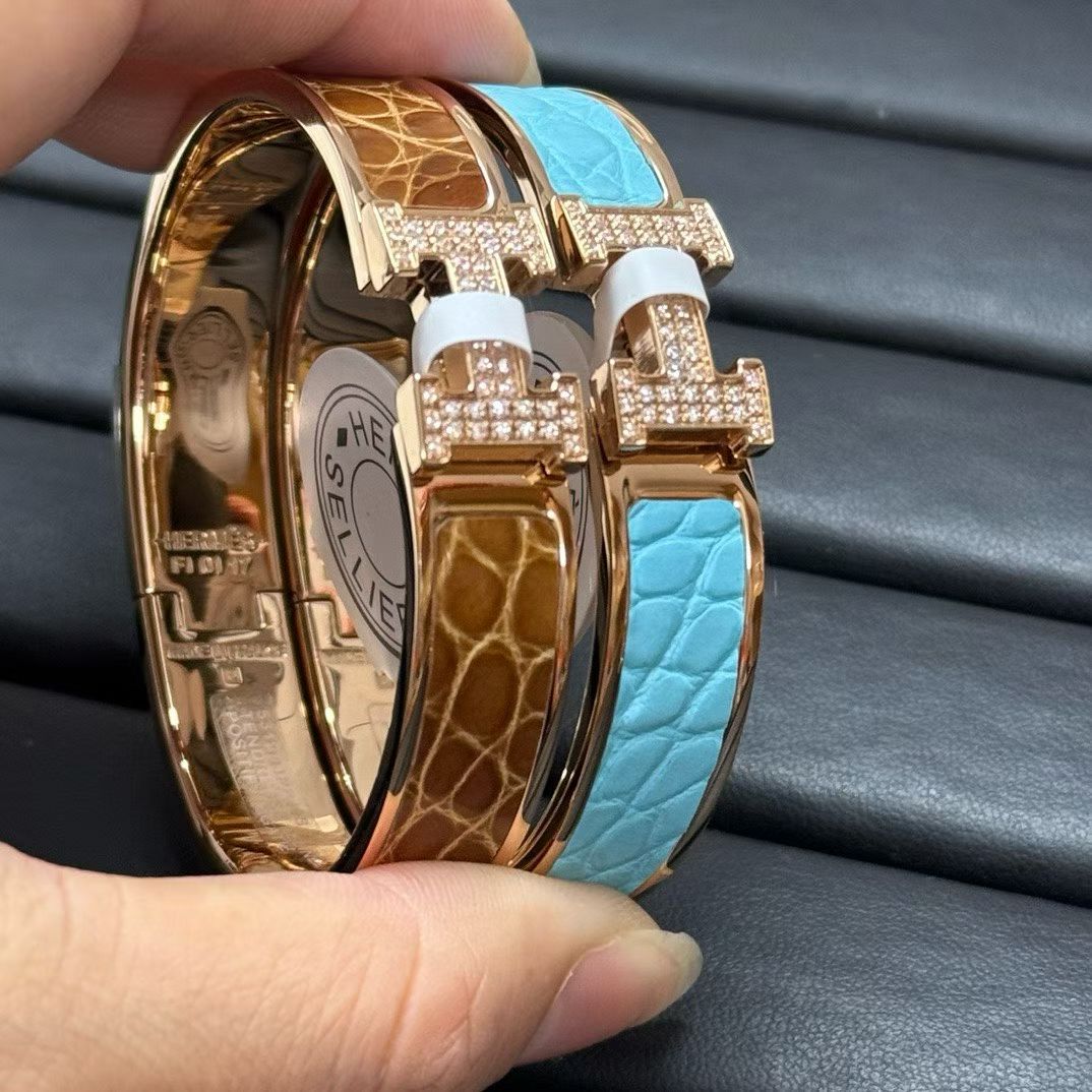 [Lumi Jewellery]New H Full Diamond Bracelet, Luxury Premium Version, Genuine Crocodile Leather