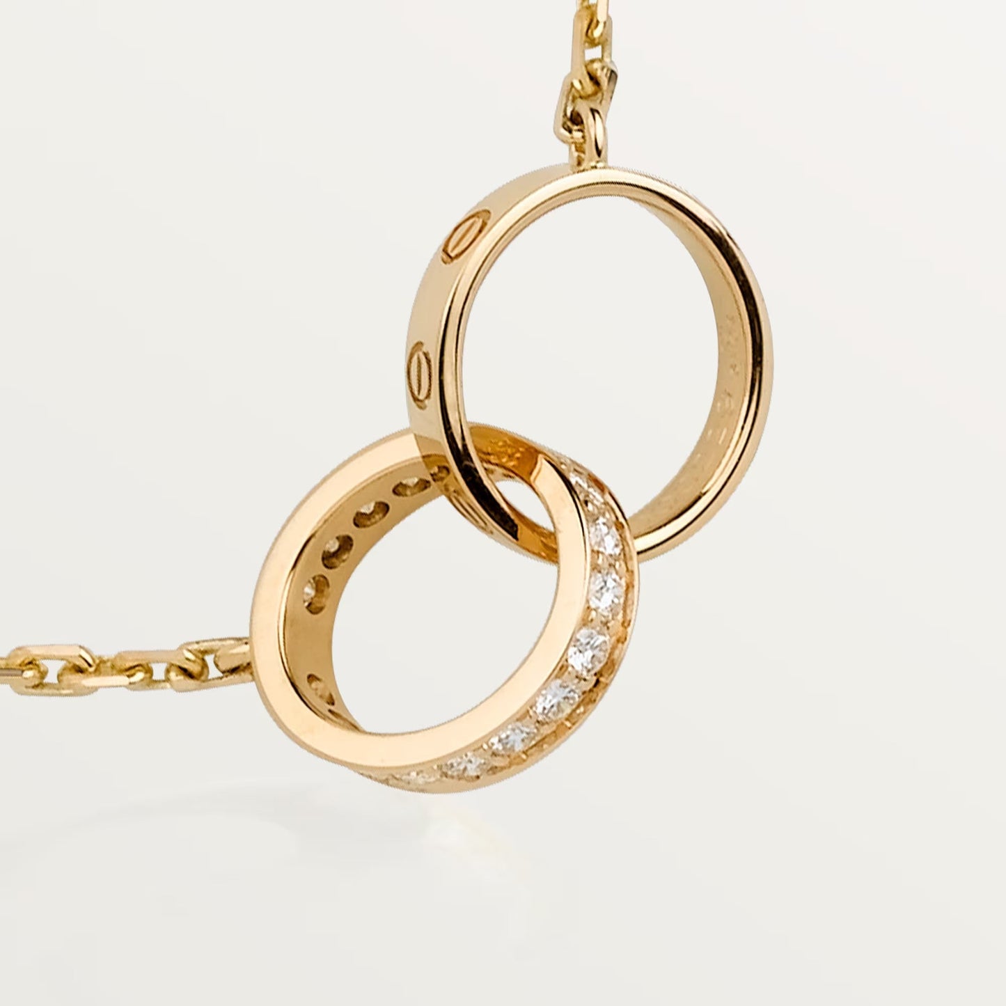 [Lumi Jewelry]LOVE DOUBLE RING HALF DIAMOND NECKLACE