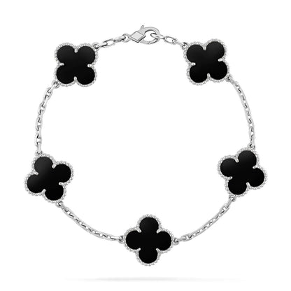 [Lumi Jewelry]CLOVER 5 MOTIF ONYXS  BRACELET SILVER