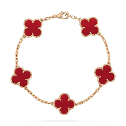 [Lumi Jewelry]CLOVER 5 MOTIFS RED AGATE  BRACELET