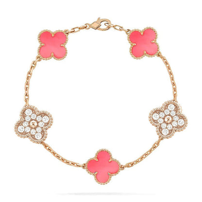 [Lumi Jewelry]CLOVER 5 MOTIF DIAMOND PINK MOP PINK GOLD BRACELET