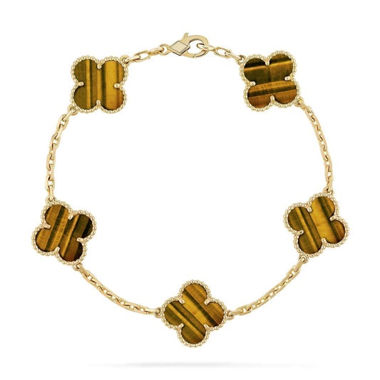 [Lumi Jewelry]CLOVER  5 MOTIFS TIGER EYE BRACELET