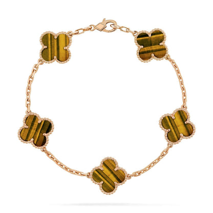 [Lumi Jewelry]CLOVER  5 MOTIFS TIGER EYE BRACELET